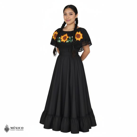 Traditional Mexican Embroidered Floral Dress Set – Handmade Two-Piece - Picture 6 of 6
